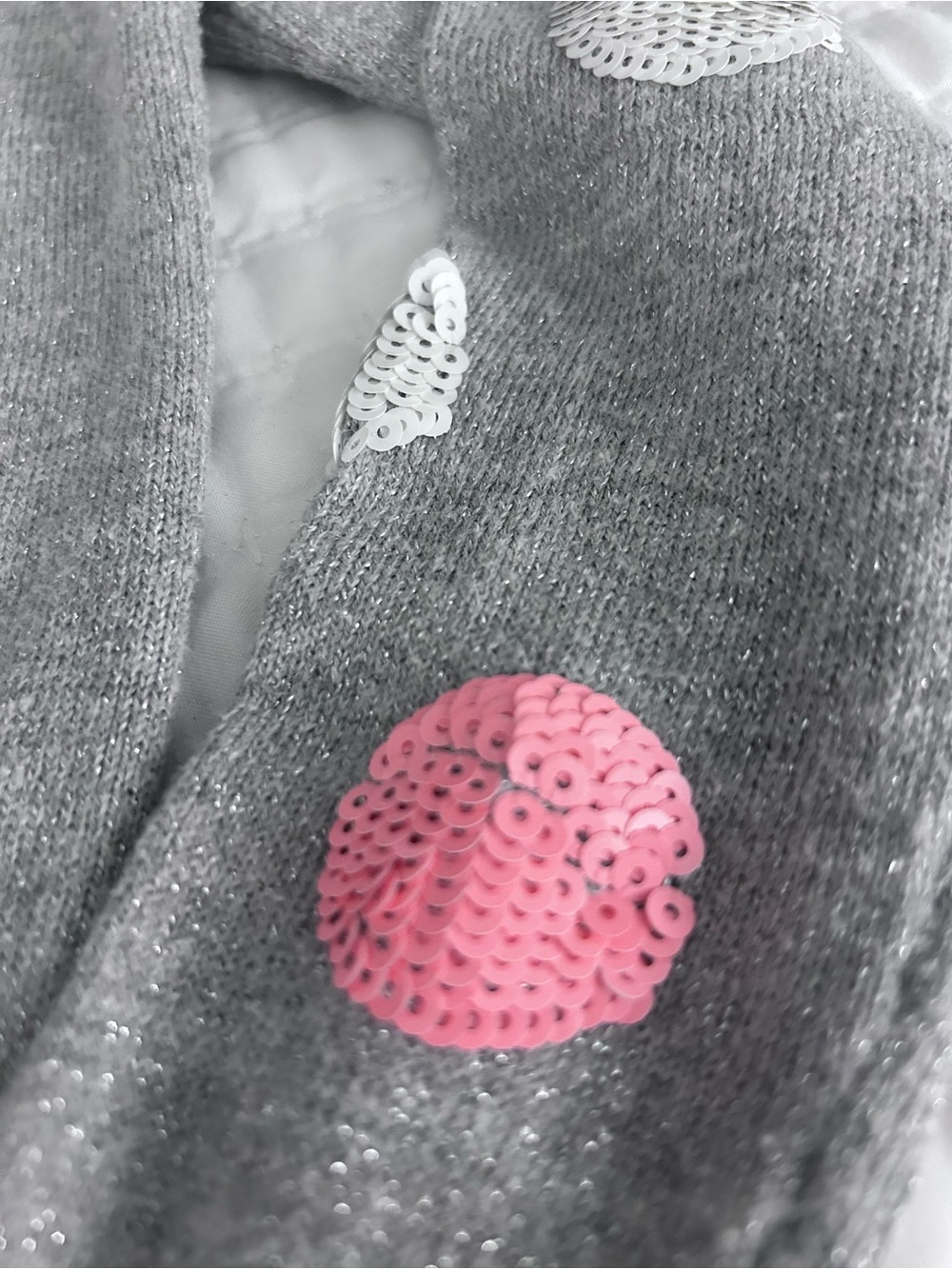 Justice Gray Cardigan with Pink & White Sequin Polka Dots. Size 7 - Picture 3 of 6